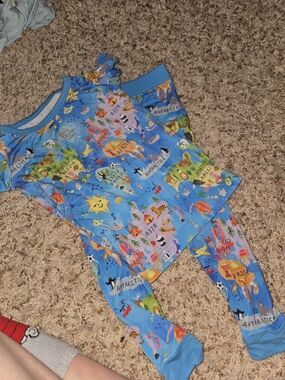 Little Sleepies Blue World Map Kids Pajama Set
